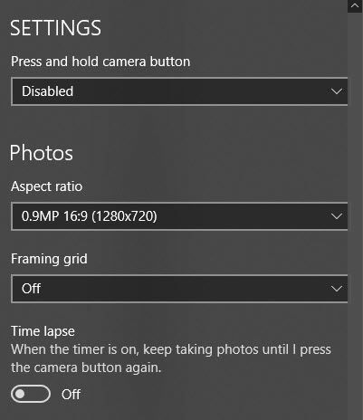 Windows Camera Settings